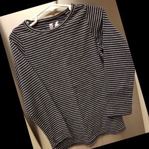 Girls long sleeve black/silver stripe knit top